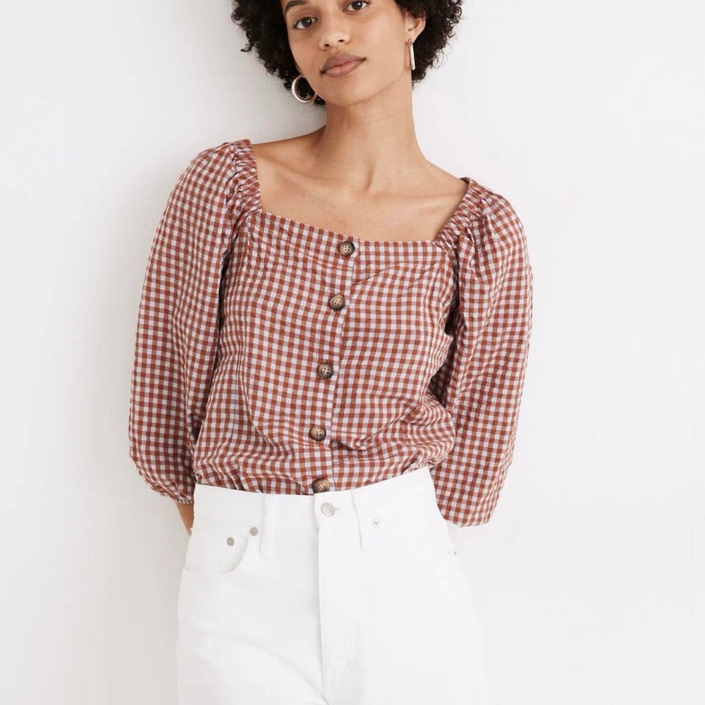 Madewell Gingham Square Neck Top